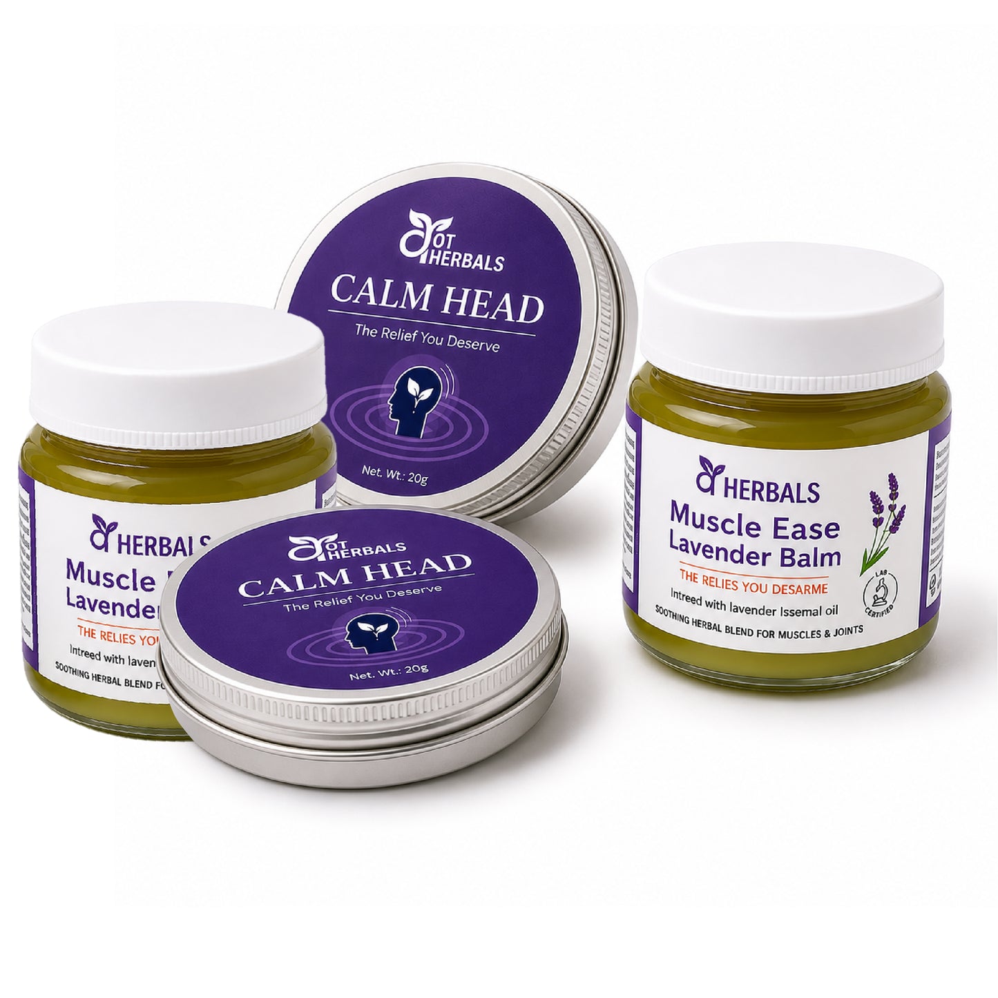 2 Calm Heads + 1 Pack of Muscle Ease Lavender Balm FREE